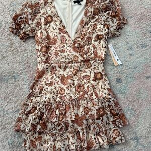 Floral Ruffle Dress in Brown and Cream